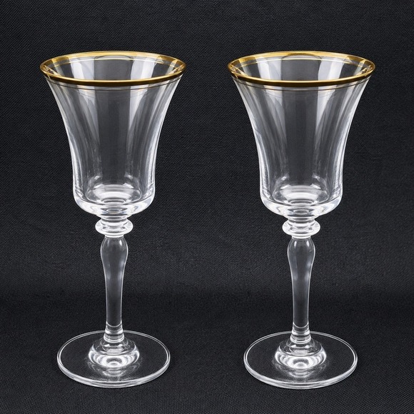 Unbranded Other - Mikasa Jamestown handblown Wine Glasses Gold Rim Flared Tulip Baluster Stem 2pc
